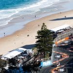 View from above of Supercars and Surfers Paradise beach