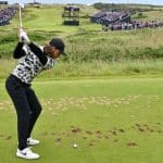 Tommy Fleetwood teeing off at Royal Portrush during The 148th Open