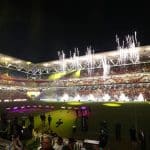 Nigh view at Suncorp Stadium with fireworks and entertainment