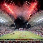 Hong Kong Sevens fireworks and stadium at night
