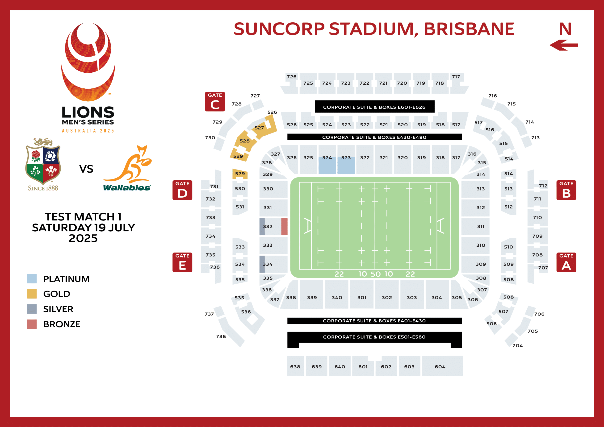 Lions Tour 2025, Test Match 1 in Brisbane — Suncorp Stadium Seating Map