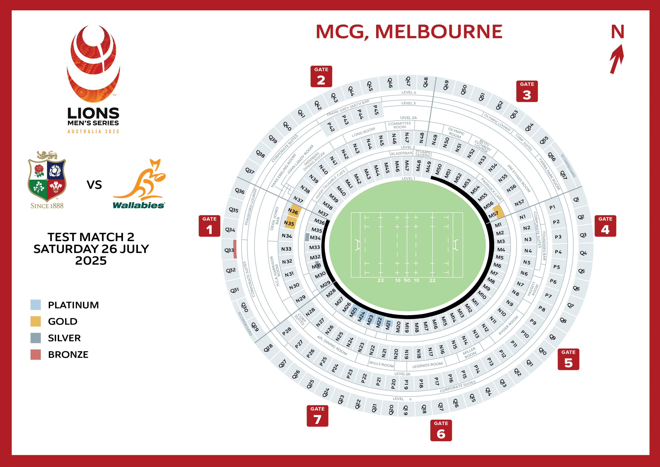 Lions Tour 2025, Test Match 2 in Melbourne — MCG Stadium Seating Map