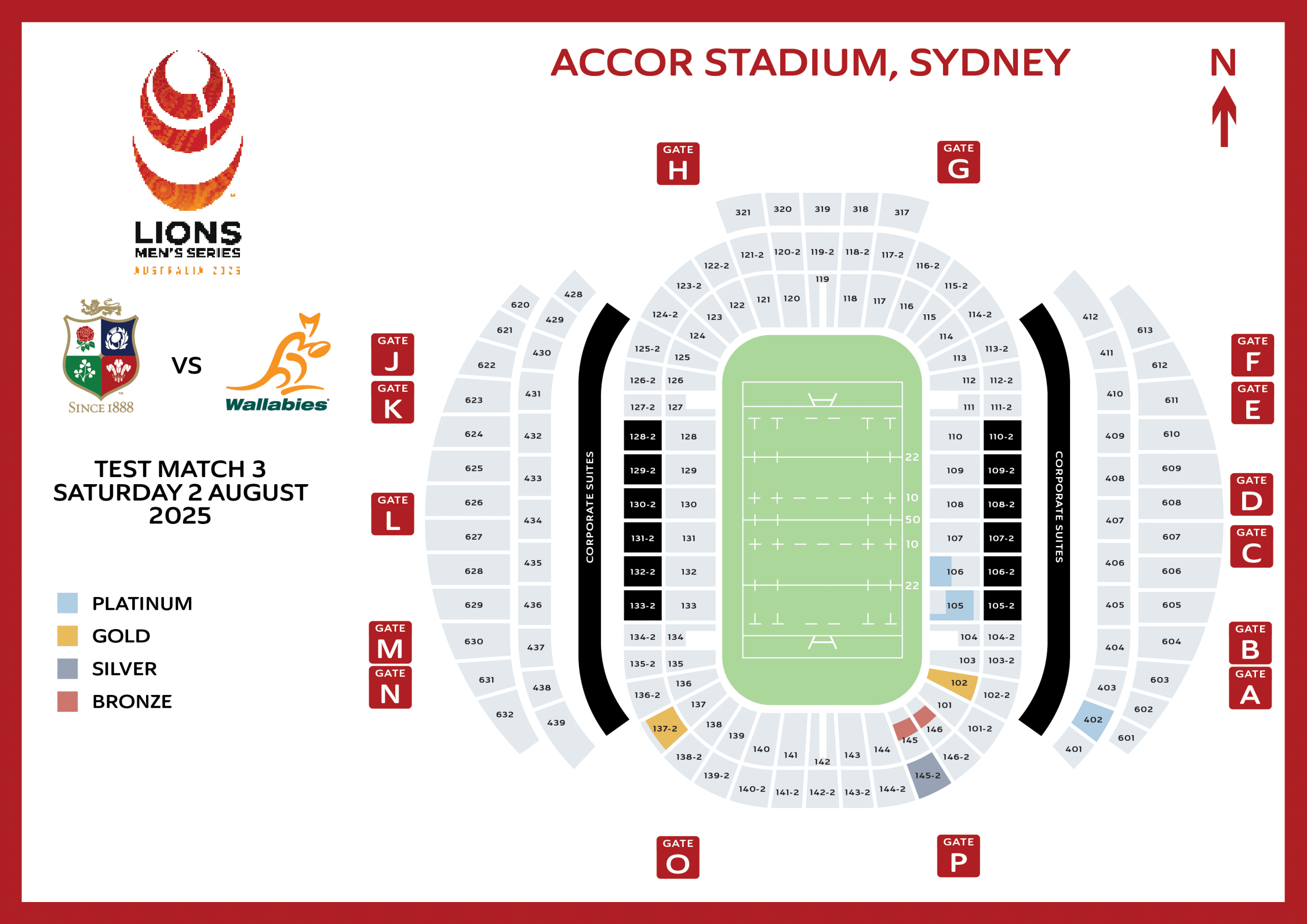 Lions Tour 2025, Test Match 3 in Sydney — Accor Stadium Seating Map