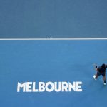 Aerial view of Melbourne in text on the court