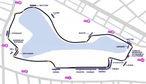 Albert Park Circuit grandstand map with gates and turns, Australian Grand Prix 2027